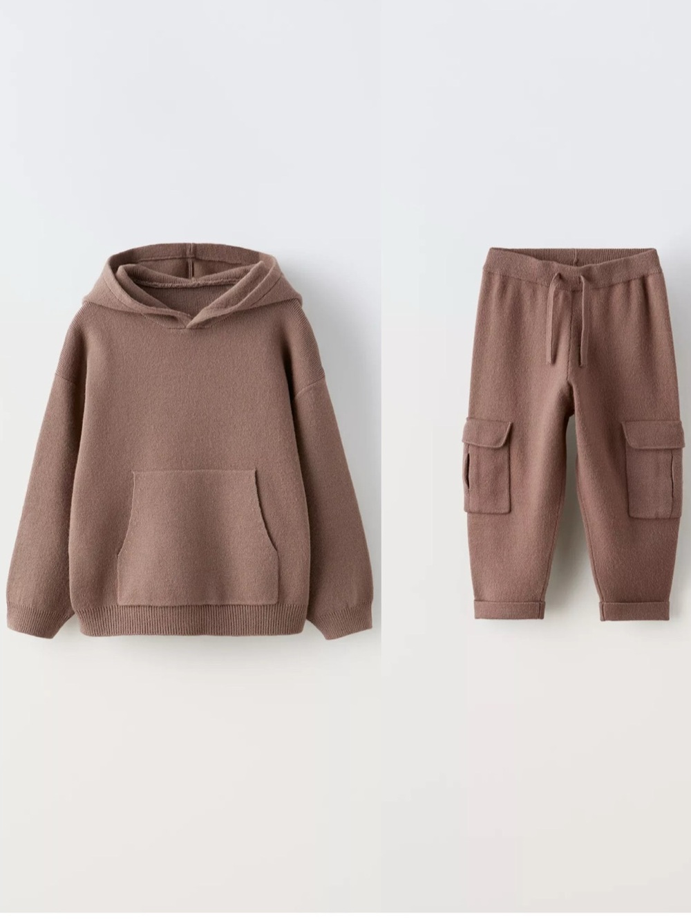 Zara Taupe Knit Hoodie & Cargo Joggers Set